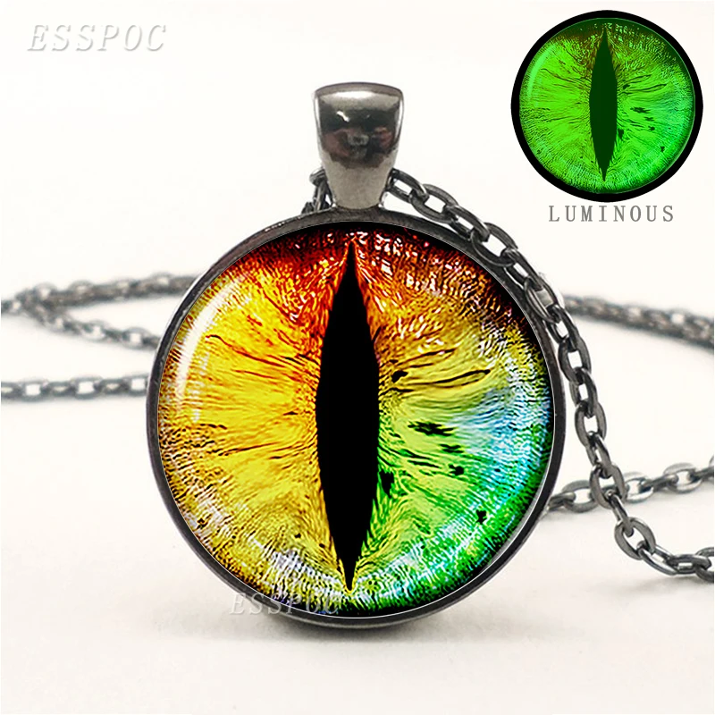 

Dragon Eye Steampunk Green Blue Glow In The Dark Glowing Pendant Necklace Black Chain Luminous Jewelry Valentines Day Gifts