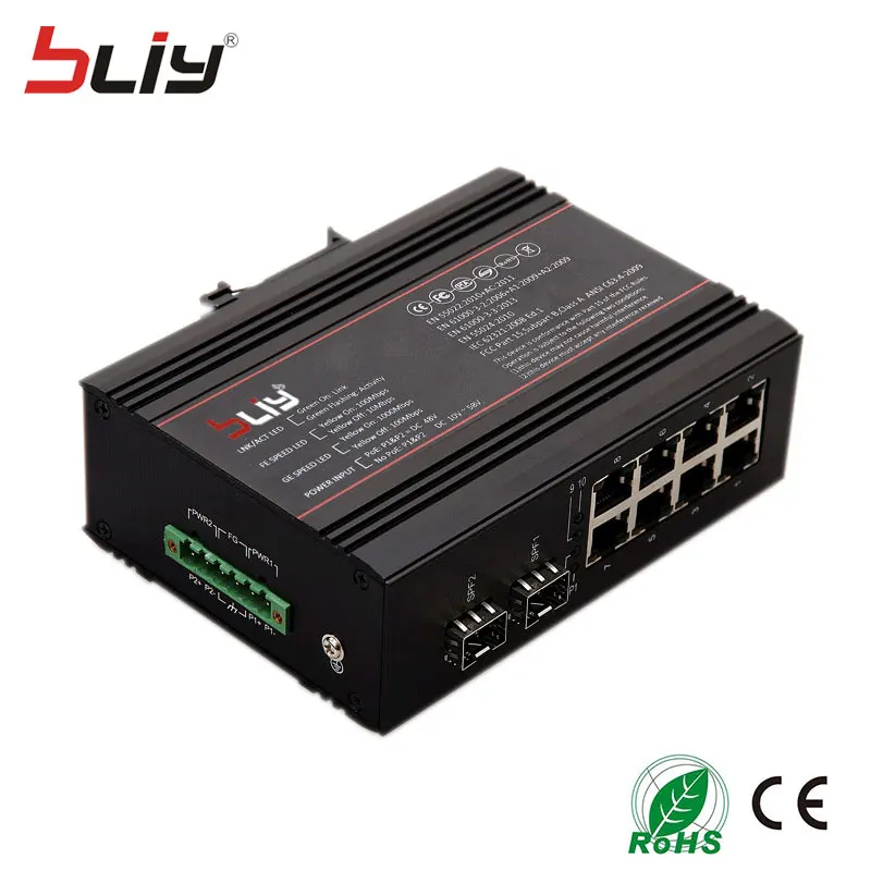 Bliy DIN Rail 2GX8TX 2 1000 Мбит/с gbic разъем SFP промышленный ethernet коммутатор 100BASE TX lan SNMP