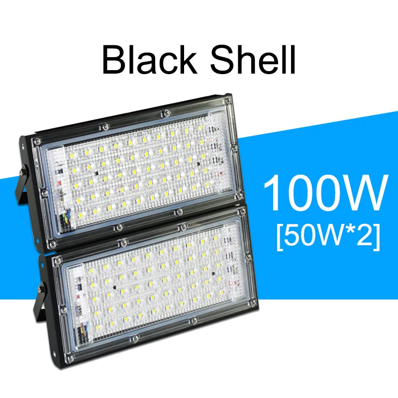 100W Black Shell Светодиодный прожектор светильник 50W 100W 200W Светодиодный прожектор светильник переменного тока 220V 240V светодиодный уличный фонарь Водонепроницаемый IP65 открытый светильник ing светодиодный cob точечный светильник - Испускаемый цвет: 100W Black Shell