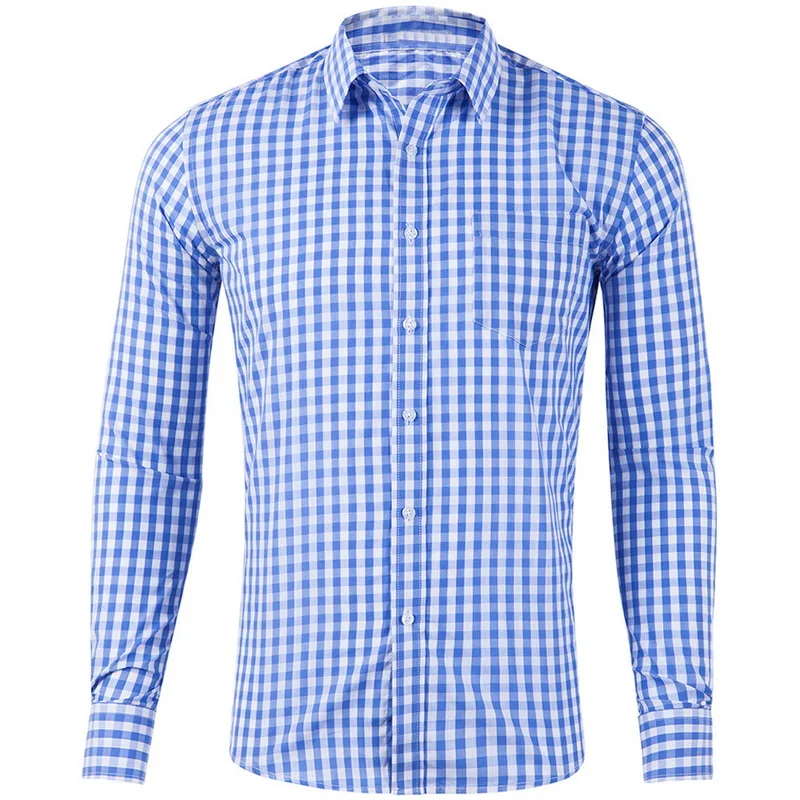 LittleBlue Pui men tiua, мужские клетчатые рубашки, рубашки для фитнеса, одноцветные модные повседневные рубашки для мужчин, деловые тонкие мужские рубашки - Цвет: LittleBlue
