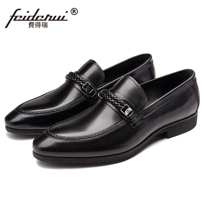 2017 Fashion Round Toe Man Casual Shoes Genuine Leather Male Office Loafers British Comfortable Men's Wedding Bridal Flats HJ85 | Обувь