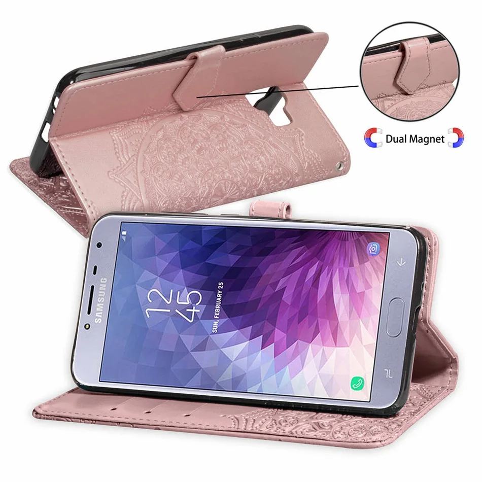 Чехол-книжка для Samsung Galaxy J4 2018 из искусственной кожи с отделением карт | Мобильные