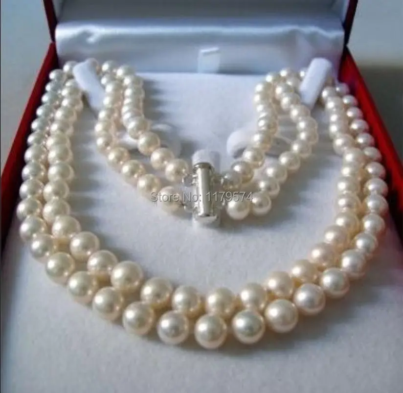 

Wholesale Charming! 2 Rows 8-9MM hot new white Akoya saltwater pearl of necklace Fashion Jewelry Making Design 17-18 "AAA W0340