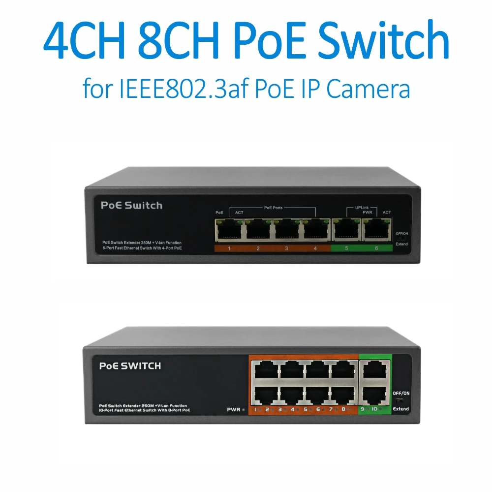 4 канала 8 каналов IEEE802.3af мини неуправляемый переключатель 48 в PoE встроенный