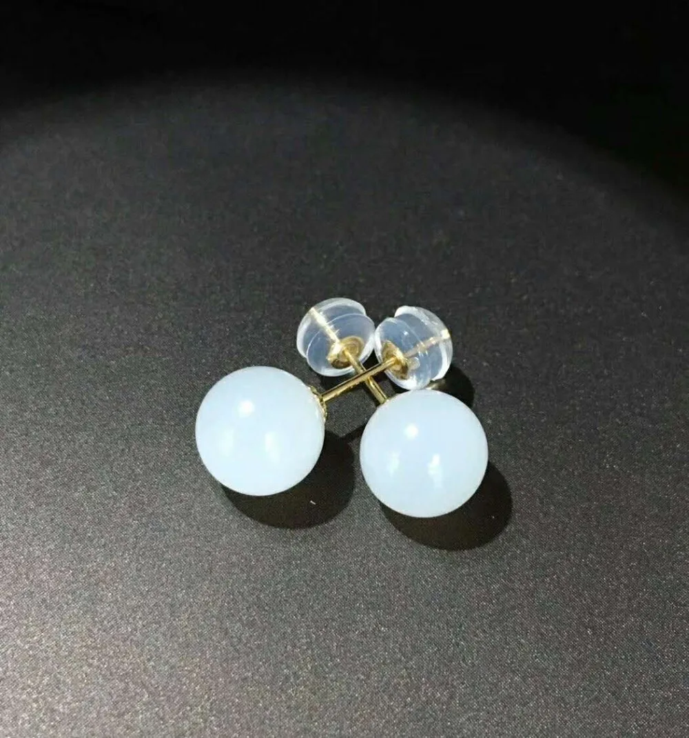 Hetian Baiyu 18K earrings Authentic Qinghai material sheep fat white jade h19# | Drop Earrings