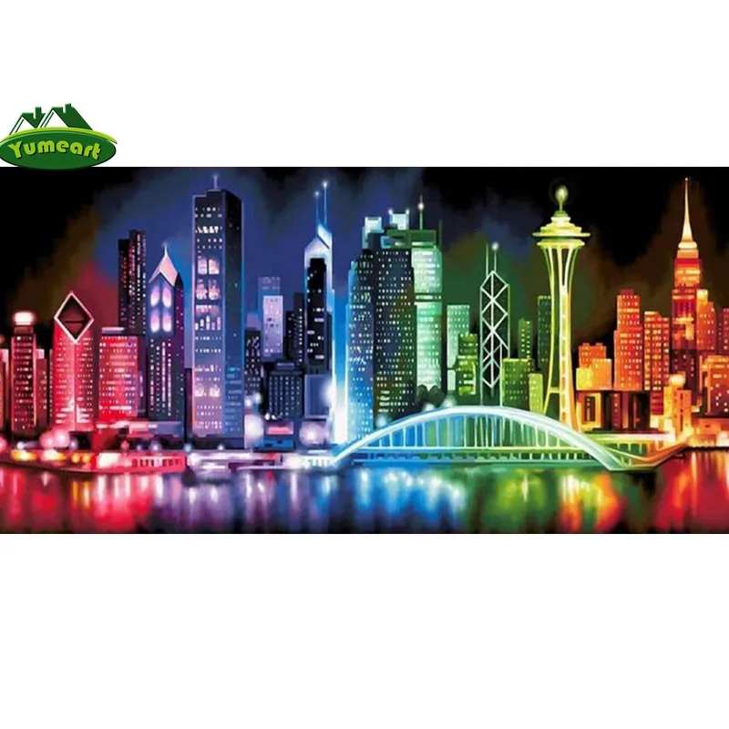 YUMEART рукоделие алмазная вышивка пейзаж картина стразы яркие огни большой город