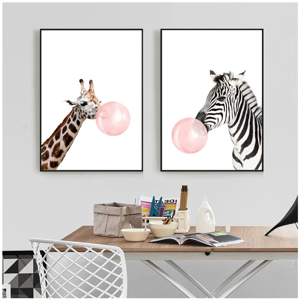 Pink Giraffe Zebra Animal Poster and Prints Canvas Art Painting Wall Nursery Decorative Picture Nordic Style Kids Decoration | Дом и сад
