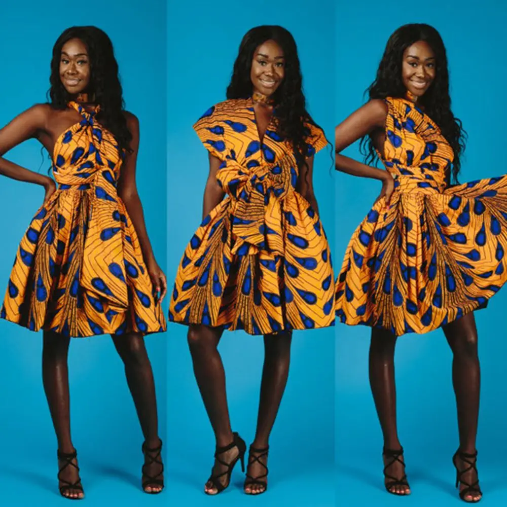

2019 News Print African Dresses for Women Multiway Wear Sleeveless Casual Streetwear Party Dashiki Clothing Vestidos Bazin Robe