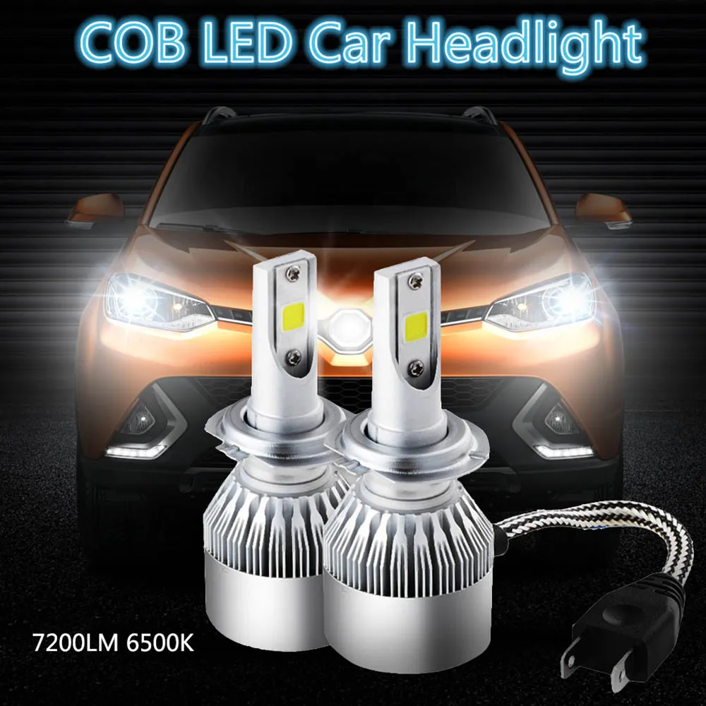 2 шт. Сверхъяркие Светодиодные лампы COB H1 C6 H4 9005 H7 9006 H3 72 Вт Вт|lamp bulb|light lamplamp light bulb |