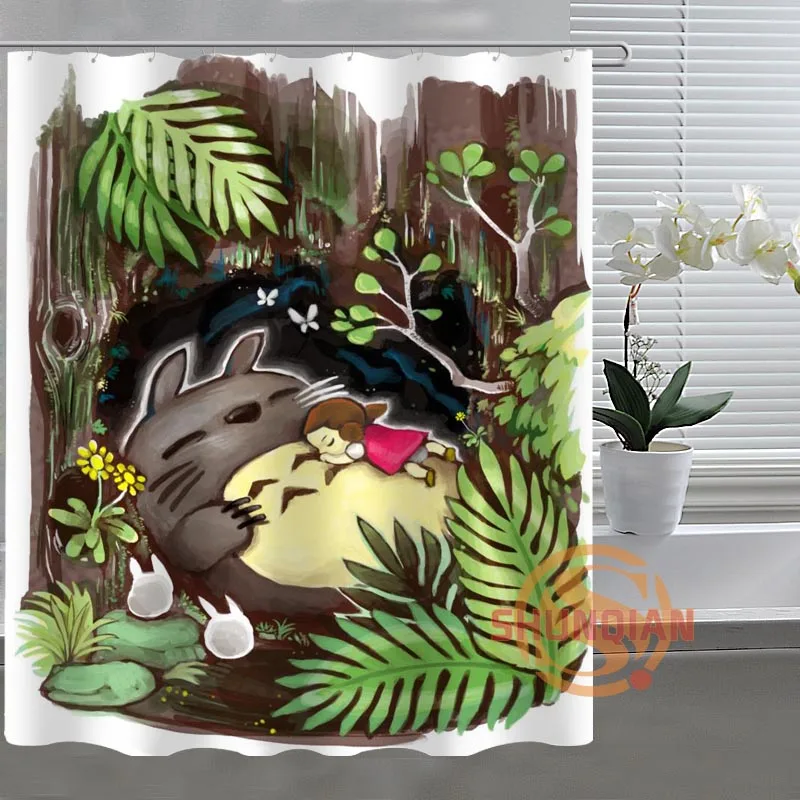 Светло-зеленый Studio Ghibli Totoro индивидуальная занавеска для ванной комнаты, ткань для декора ванной комнаты, занавеска для ванной комнаты, приемлемая на заказ H03M26D37 - Цвет: Светло-зеленый