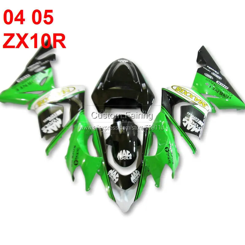Зеленый комплект обтекателей для Kawasaki ZX10R Ninja zx 10r 2005 2004 золотые наклейки 05 04