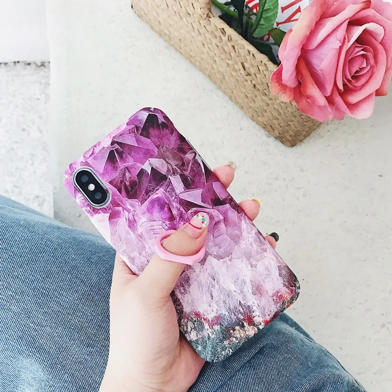Luxury Jade Purple Diamond Pattern Phone Case for IPhone 7 Ring Bracket 6 6s 8 Plus X Ultra Slim Hard Back Cover |