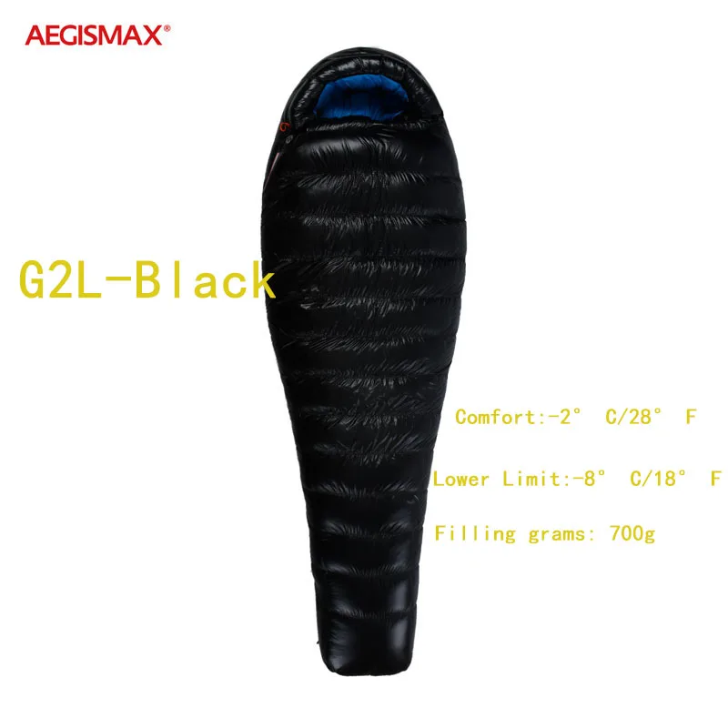 G2 Long Black AEGISMAX 800FP G1 G2 белый гусиный пух Мумия Открытый Кемпинг спальный мешок Сверхлегкий дефлектор дизайн нейлон с компрессионным мешком - Цвет: G2 Long Black