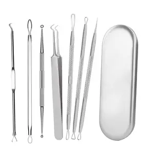7 шт., угри, прыщи, прыщи, экстрактор, вакуумная ложка для удаления угрей, пинцет, набор для ухода за кожей лица, набор инструментов
