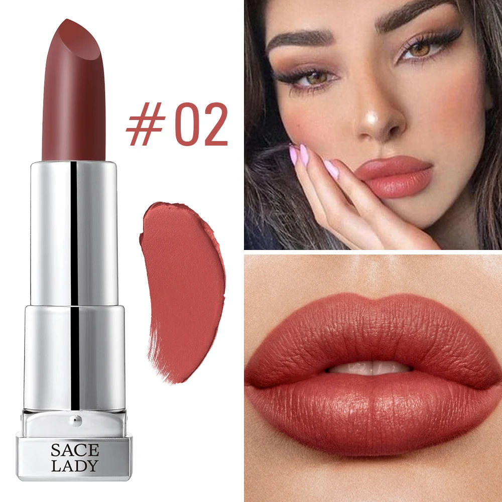 02 SACE LADY Шелковая матовая губная помада, макияж, 9 цветов, водостойкая, стойкая, Обнаженная губная помада, макияж, натуральные губы, красота, косметика, подарок - Цвет: 02