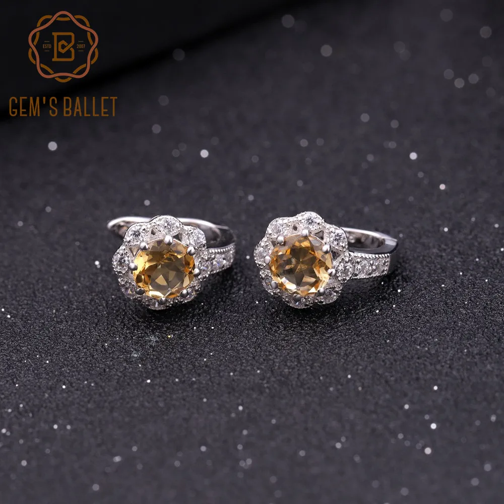 GEM'S BALLET 2.71Ct натуральный цитрин драгоценный камень серьги для женщин Классический 925 пробы Серебряный цветок серьги гвоздики хорошее ювелирное изделие