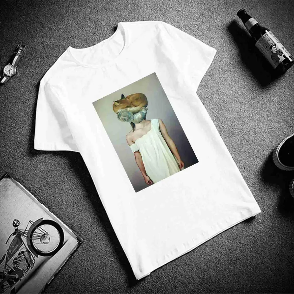 Ulzzang Эстетическая забавная футболка, абстрактные цветы, животные, хлопок, круглый вырез, футболка, плюс размер, короткий рукав, Брендовая женская футболка, Femme - Цвет: 3