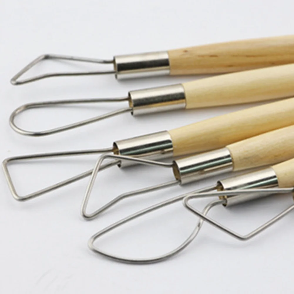 6pcs DIY Wooden Handle Durable Clay Tools Stainless Steel Double-Headed Shaping Spatula | Дом и сад
