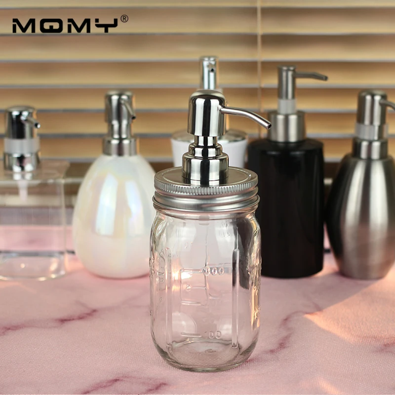 

Mason Jar (Jar not including) Lid Lotion Liquid Shampoo Hand Stainless Steel Silver Soap Dispenser Pump