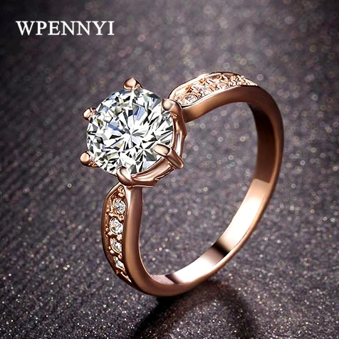Розовое золото цвет классический 6 зубец Блестящий 1.5ct прозрачный фианит