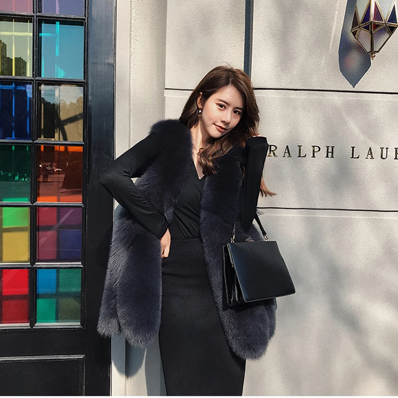 New Whole Leather Fox Fur Grass Vest Mink Coat Female Long Section Slim Slimming Vest Autumn And Winter Women'S Jacket Leather