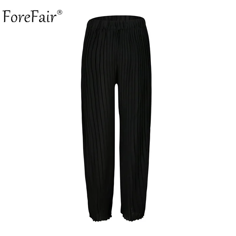 Forefair свободные брюки для женщин осень повседневные плиссированные брюки с высокой талией брюки с эластичным поясом зимние женские длинные брюки