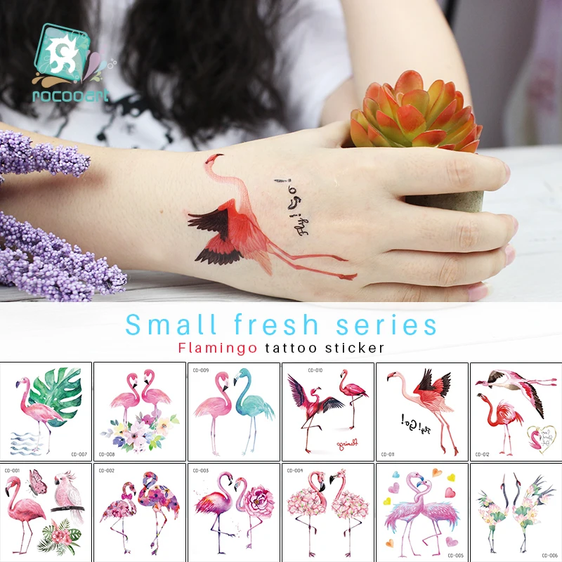 

Rocooart Watercolor Fake Flamingo Temporary Tattoo Stickers Phoenicopter Fake Tatoos Small Cute Waterproof Body Art Hands Tattoo