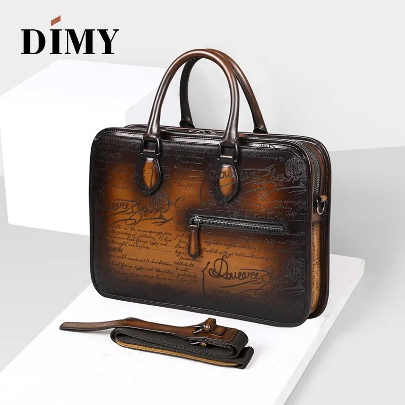 DIMY Italian Calfskin Leather Briefcases Bags For Men 2018 Macbook Handmade Laptop Bags Business Case Totes Vintage Shoulder Bag