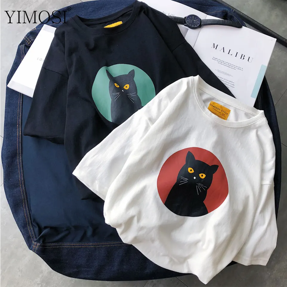 Harajuku Cat/Милая футболка с короткими рукавами и рисунком кота повседневные
