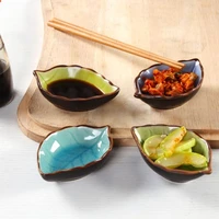 2022new ice cracked glaze leaf ceramic seasoning soy sauce vinegar small plate kitchen bowl kitchen tool plate creativity 10