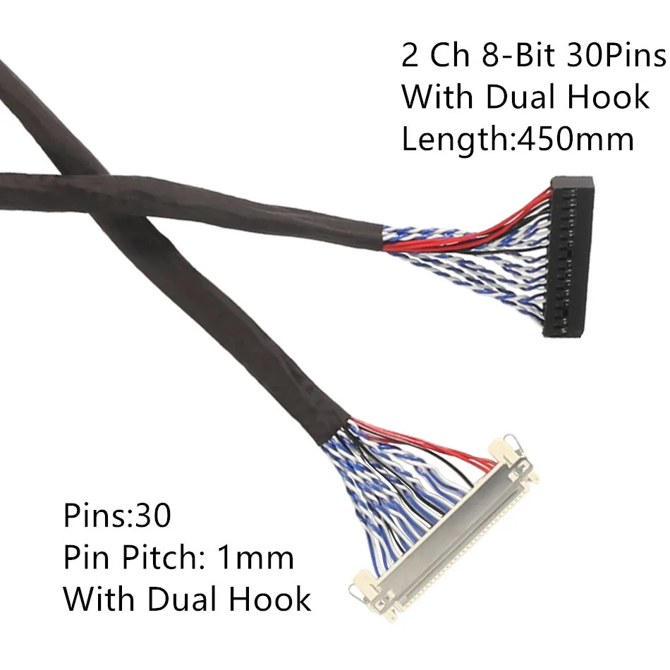 250 мм/450 мм с крючками LVDS кабель FIX-30P-D8 фиксации 30 контактов D8 двойной 2ch 8bit 1,0 мм шаг для 17-21 ЖК-дисплей панель контроллера