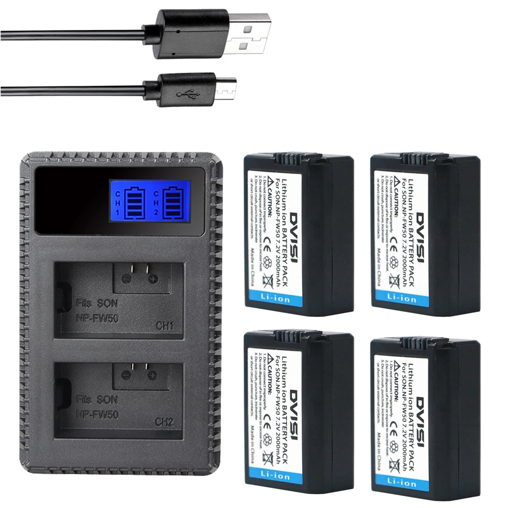 Аккумулятор 4p NP-FW50 NP FW50 + двойное зарядное устройство USB с ЖК-дисплеем для Sony A6000 5100 a3000 a35 A55 a7s II alpha 55 alpha 7 A72 A7R Nex7 NE камера
