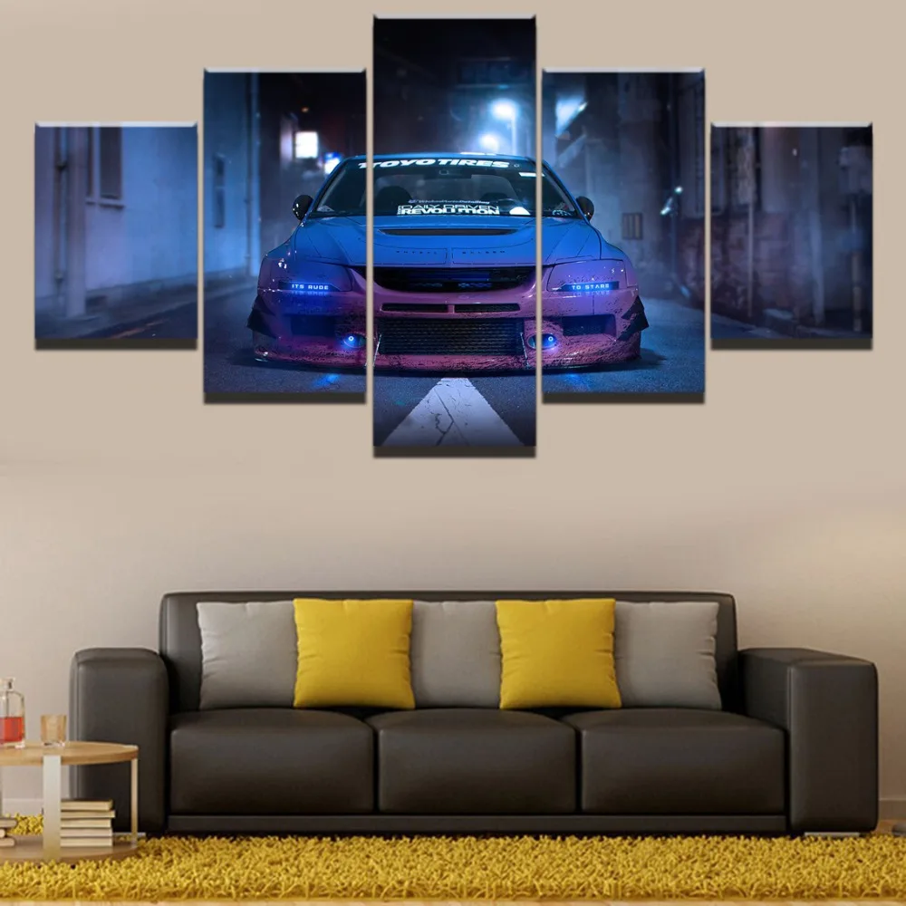 Модульная картина HD 5 шт. синяя Автомобильная Mitsubishi Lancer Evolution Спортивная Картина