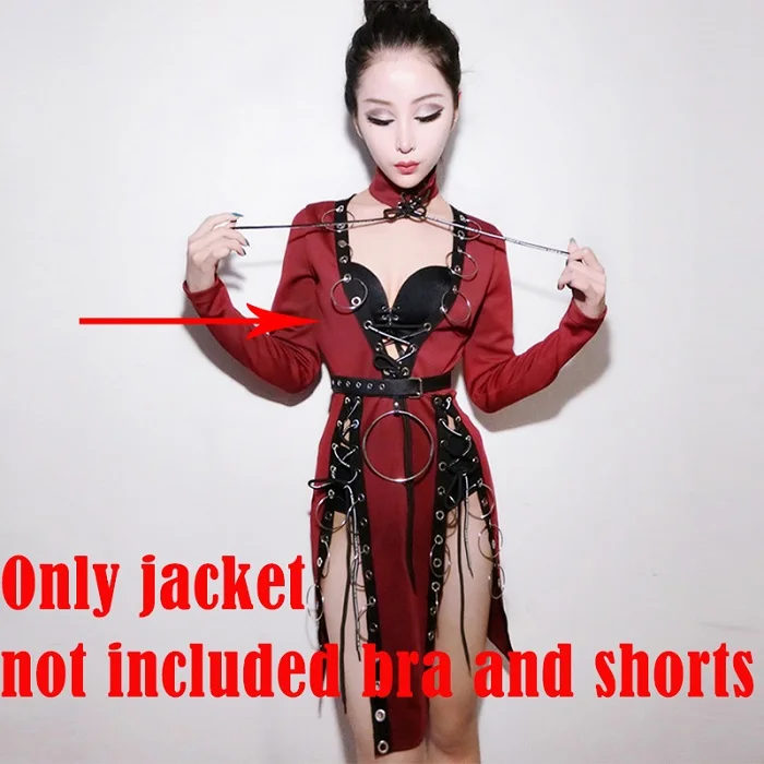 Only jacket Танцевальный костюм для ночного клуба, хип-хоп, джазового танца, Dj Ds, Женское пальто для певицы, сексуальный наряд для дня рождения для женщин, бандажная куртка DL3288 - Цвет: Only jacket
