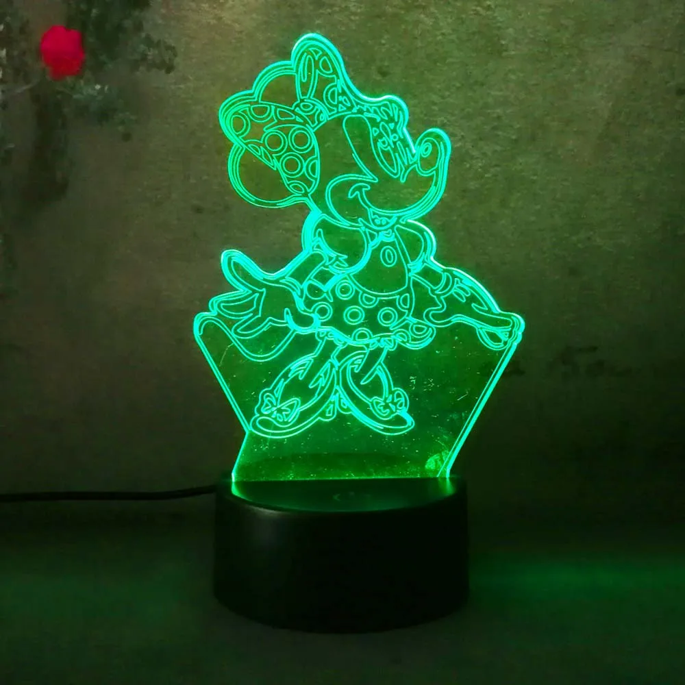 Новый 2018 Минни Мышь 3D светодио дный ночник Lampara детский день 7 цветов изменить