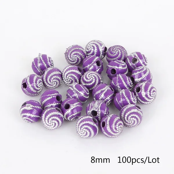 Dark Purple 100 шт 8 мм Красочные Акриловые Имитация жемчуга бусины спиральный узор Круглые бусины для DIY ремесло украшение для альбома - Цвет: Dark Purple