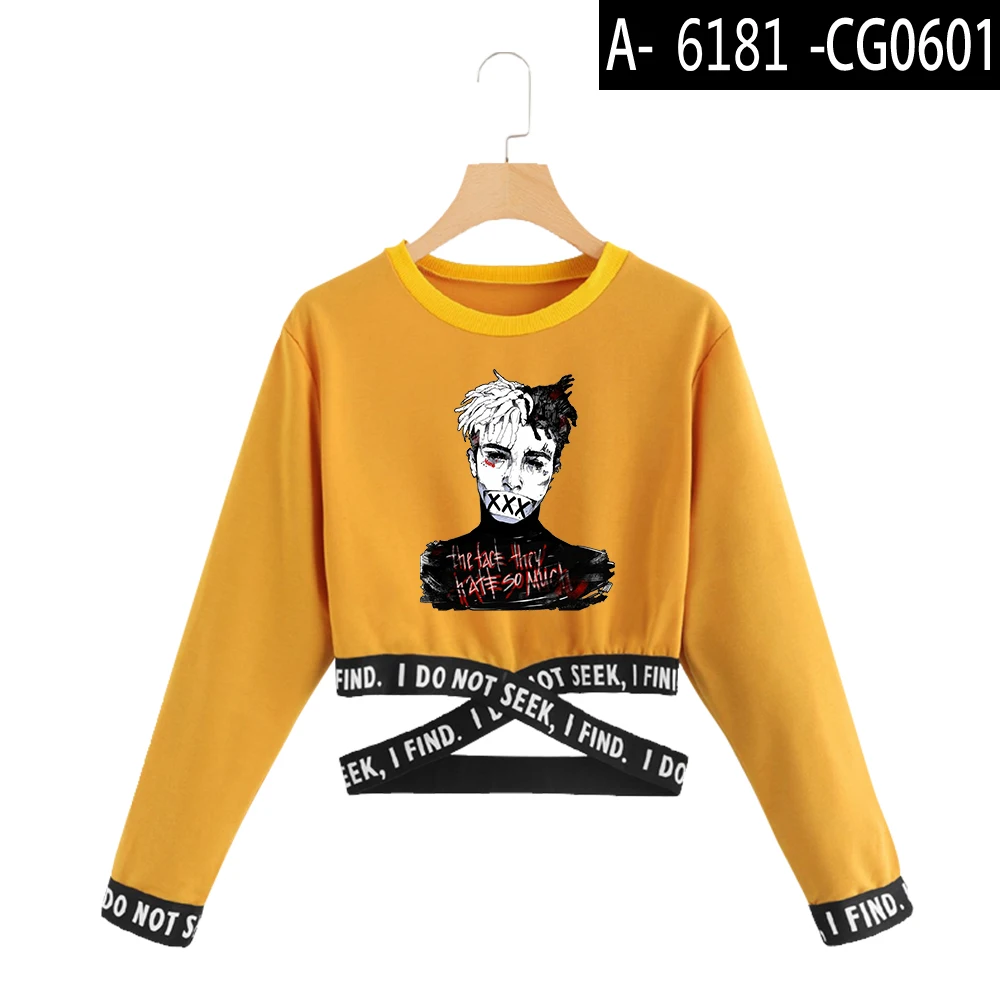 yellow Xxxtentacion укороченная Женская Толстовка Harajuku с длинным рукавом укороченный Топ Толстовка корейская одежда Стиль инстаграм Прямая поставка - Цвет: yellow