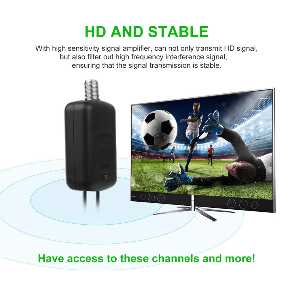 Kebidumei 25db Digital HD TV Signal Amplifier Booster Easy Installation Fox Antenna Channel Low Noise 