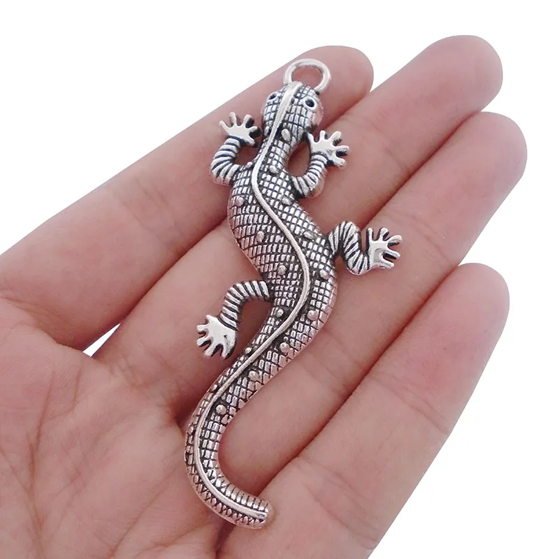 5 x старинное серебро большой Gecko Подвески «ящерица» Кулоны из нержавеющей стали для Цепочки и ожерелья ювелирных изделий, украшения своими руками, 72x31 мм
