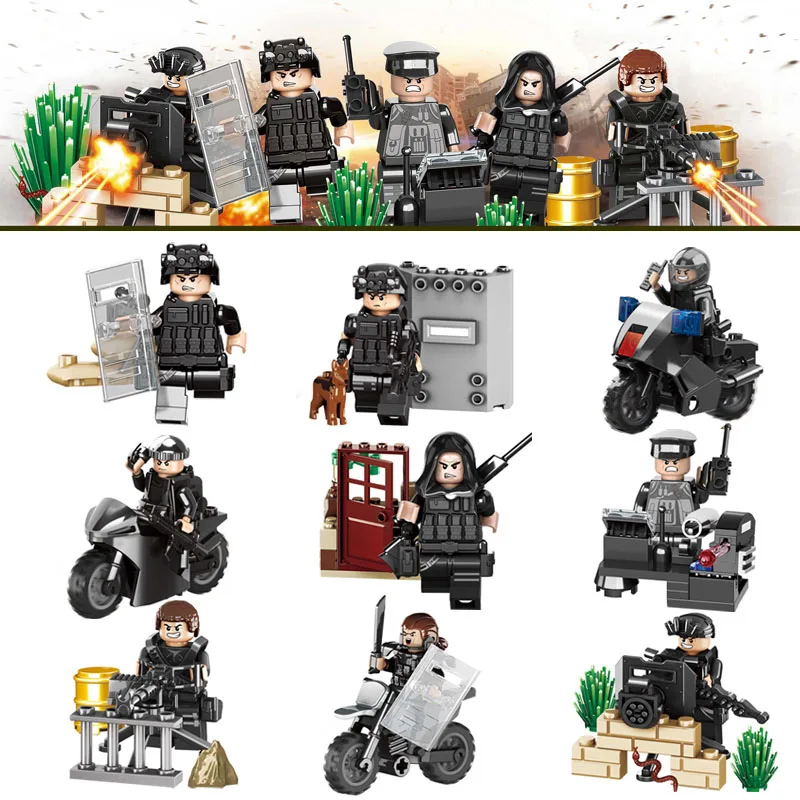 Полицейский спецназ из китрица с уплотнителем для мотоцикла строительные блоки