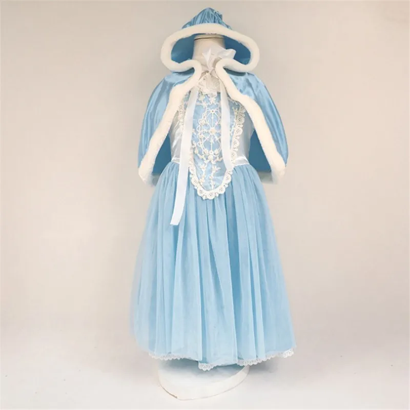 Fantasia Roupa Infantil Fantasy Girls Blue Cloak Dress for Cosplay Party Princess up Kids Halloween Carnival Costume | Детская одежда и
