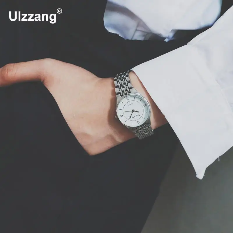 Высококачественные кварцевые наручные часы Ulzzang полностью из нержавеющей стали