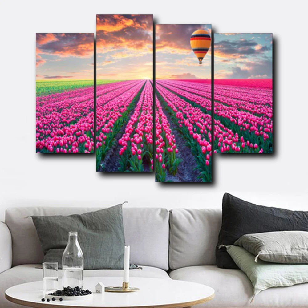 

Laeacco Canvas Painting Hot Air Balloon Lavender Garden Posters and Prints Wall Art Pictures Nordic Living Room Home Decoration