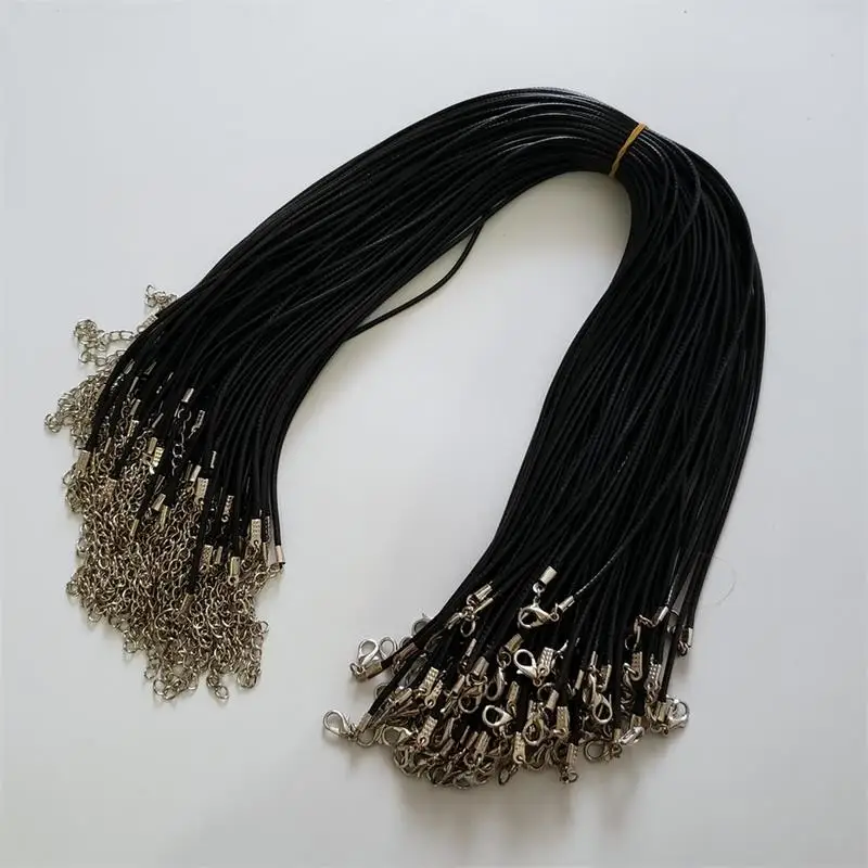 Оптовая продажа 100 шт./лот 2 мм черный воск кожаный шнур веревка ожерелья 45 см с