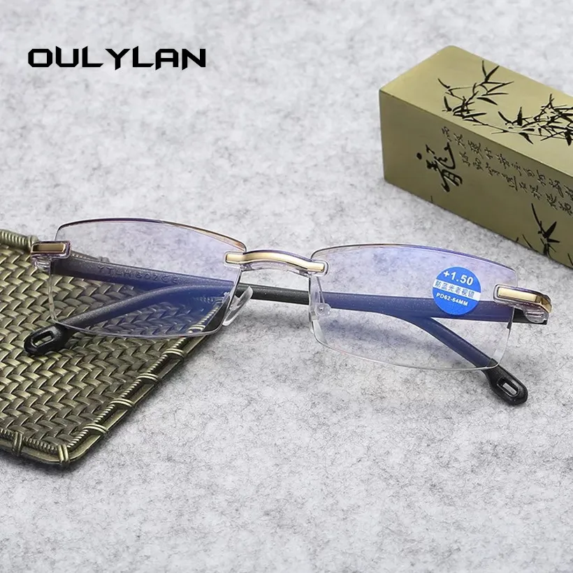 Oulylan, анти-синий светильник, очки для чтения, для женщин и мужчин, прозрачные очки без оправы, компьютерные очки для глаз, очки для пресбиопии+ 1,0 1,5 3,0