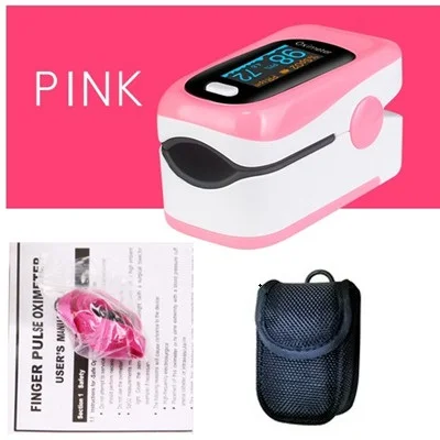 OLED pink bag Пальцевой Пульсоксиметр палец De Pulso Dedo домашний Пульс оксиметр Pulsioximetro с английским и португальский язык CE OLED - Цвет: OLED pink bag