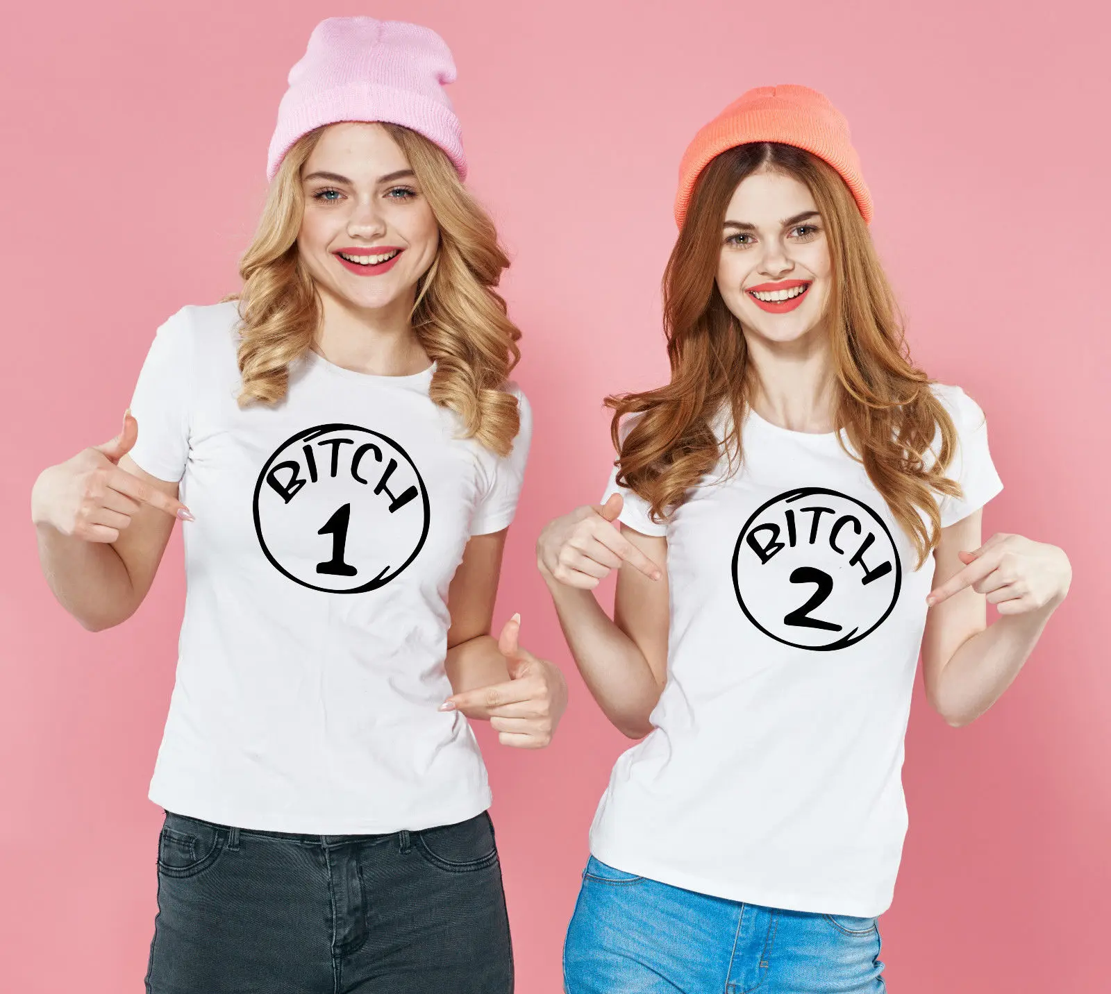 Комплект из двух одинаковых белых футболок с надписью Her and her Best friends Bitch 1 2 крутая