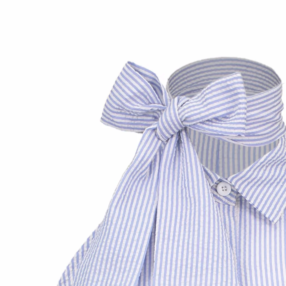 Women Striped Blouse Irregular Sweet Summer Tops Preppy Swallowtail Clothes Bowknot Polo Neck Shirt Falbala Asymmetric Blouses |