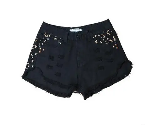 Женские джинсовые шорты K348 летние с высокой талией повседневные принтом и