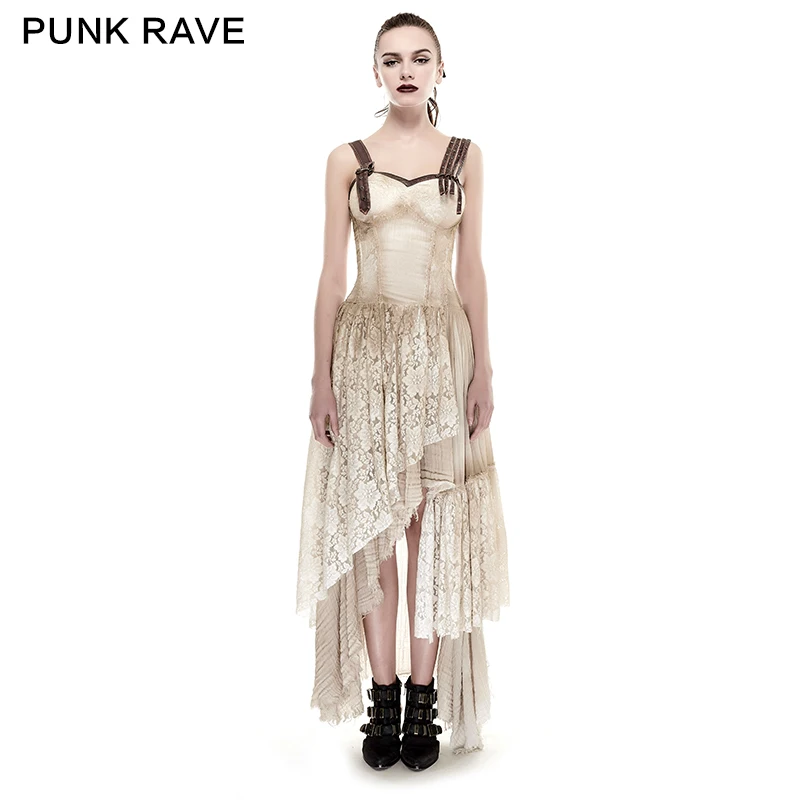 Женское кружевное платье в стиле панк длинное с тонкими лямками дизайнерское
